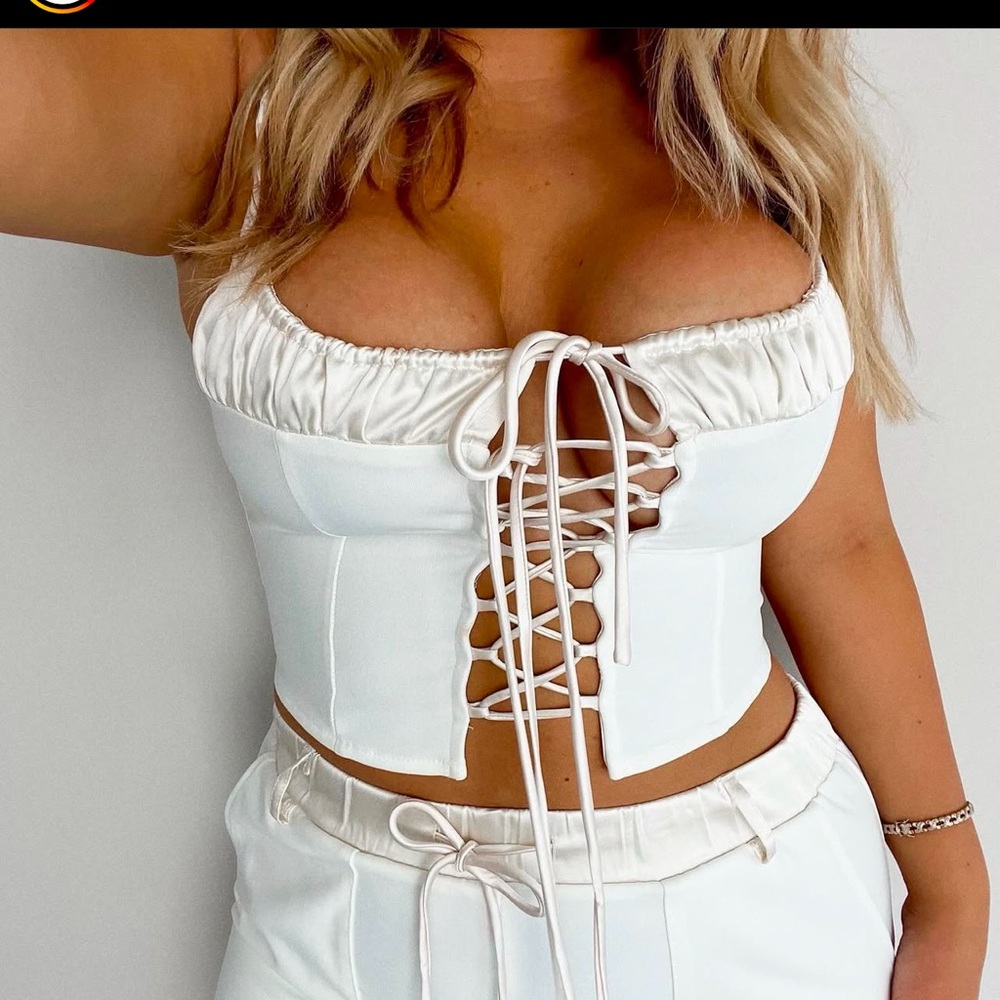 White Lace-Up Crop Top set